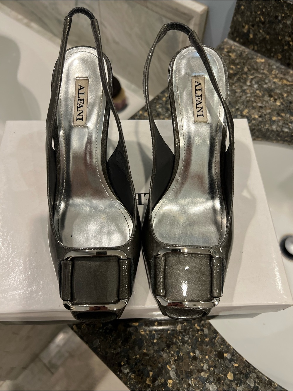 Alfani Gunmetal Slingback Heels with Buckle Accent
